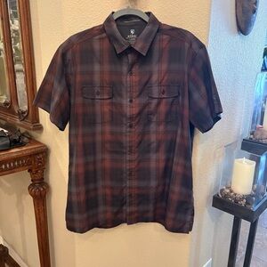 KUHL Men Plaid Earthy Color Short Sleeve Button Shirt Size Large